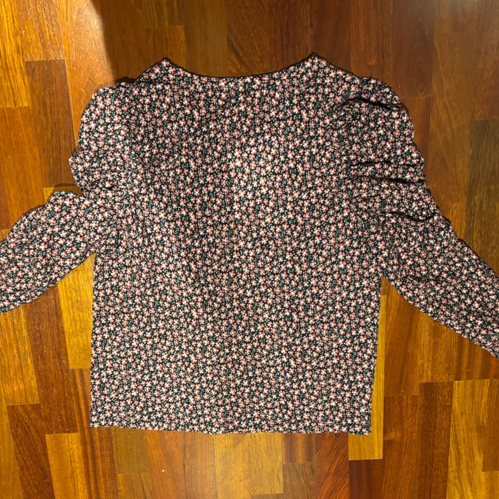 LOFT Black Blouse with Pink and White Floral Pattern